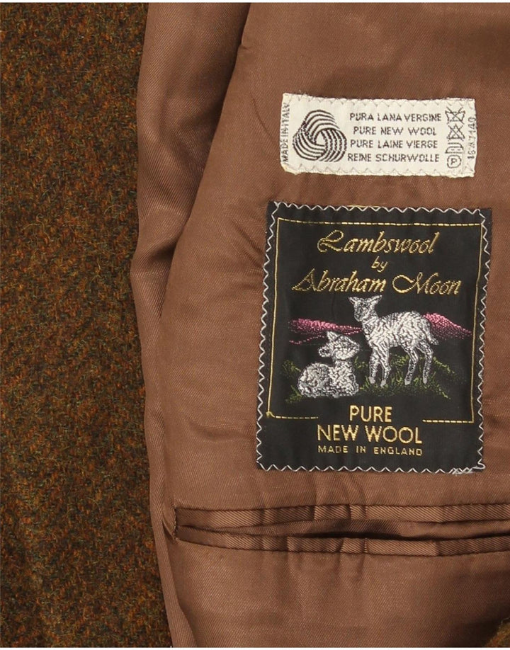 vintage Homme 2 Bouton Blazer Veste IT 48 Brun Moyen Moucheté Laine Vierge