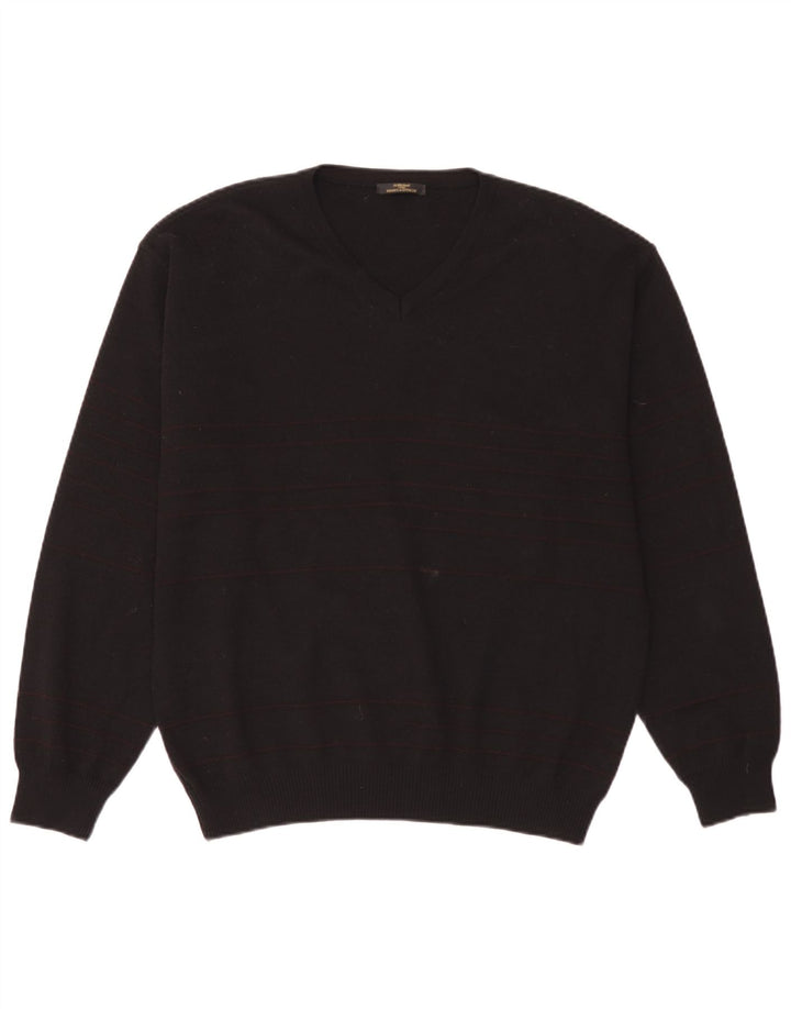 Marks & Spencer Pull col V pour homme en laine rayée noire