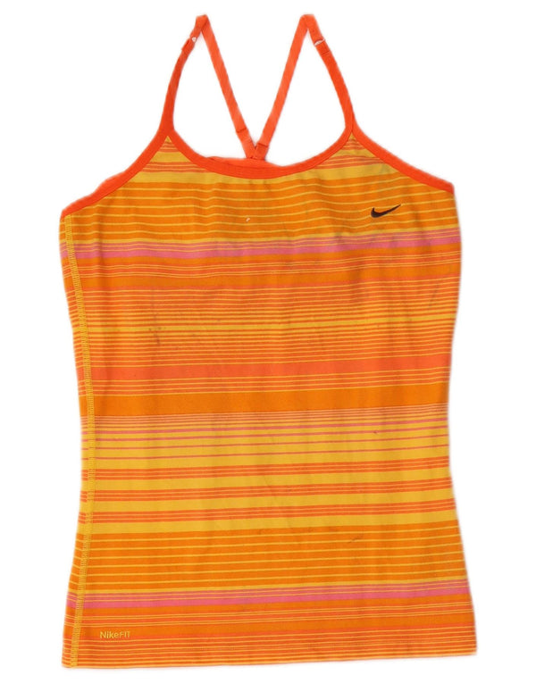 Nike Femme Dri Fit Débardeur UK 14/16 Grand Coton Rayé Orange