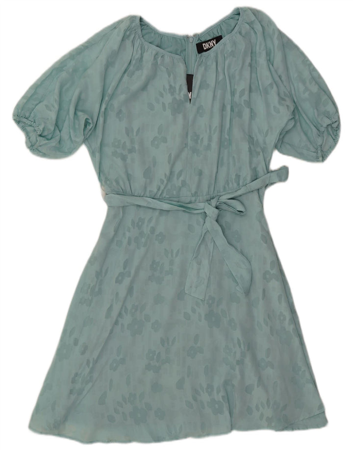 DKNY Robe trapèze pour femme US 4 Petit polyester floral turquoise