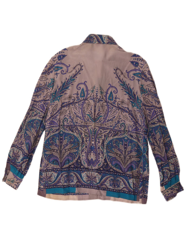 Chemisier chemise femme vintage UK 16 Grande soie Paisley bleue