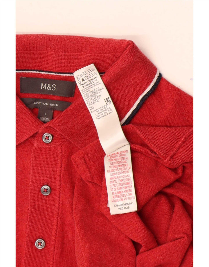 Marks & Spencer Pull à col polo pour homme Large rayé rouge