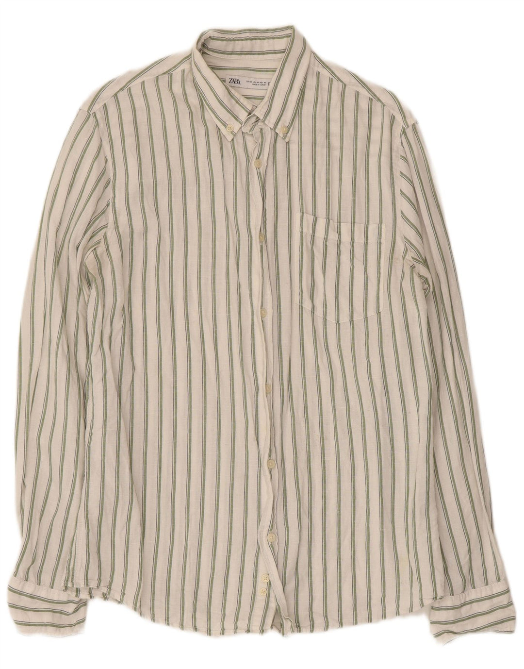 Chemise Zara Homme Lin Rayé Blanc Moyen