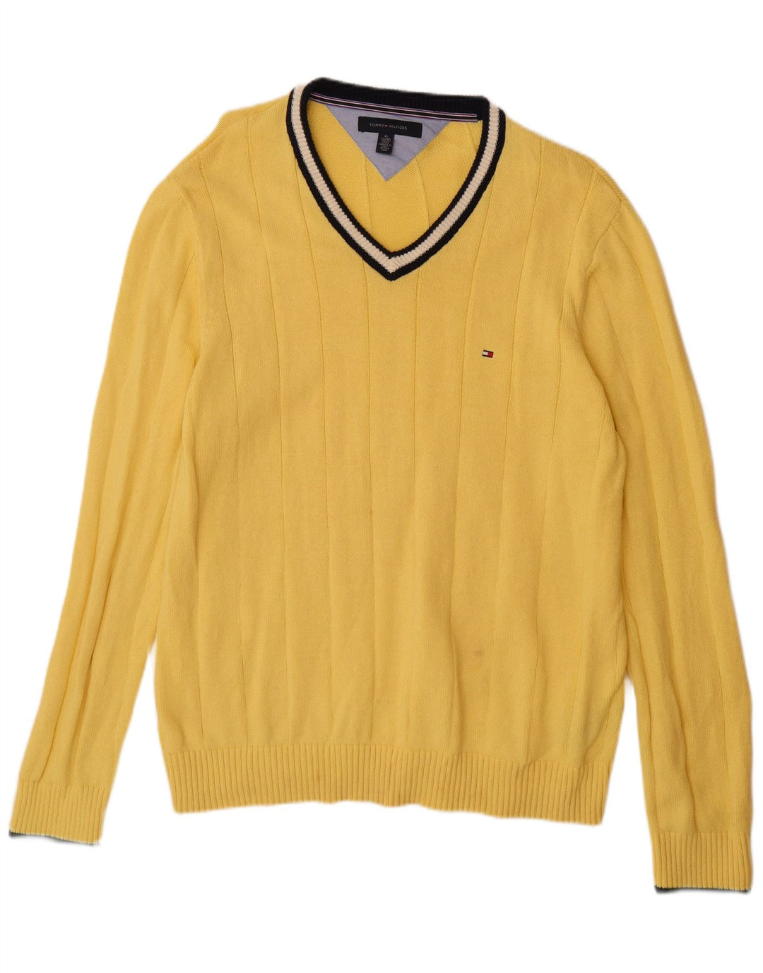 TOMMY HILFIGER Pull col V Homme XL Jaune Coton