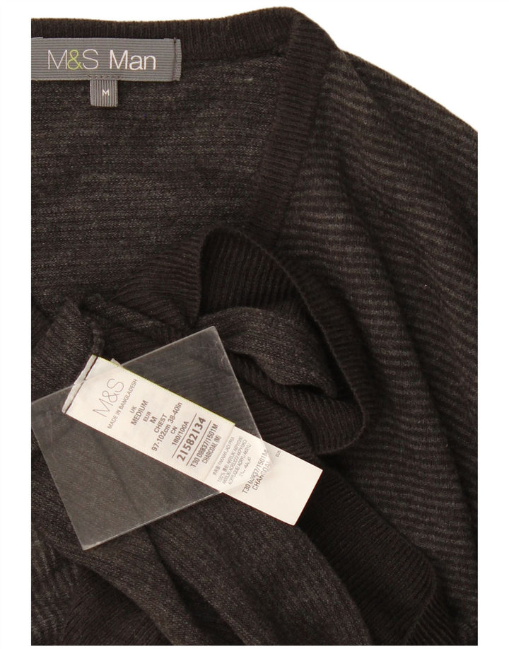 Marks & Spencer Pull Col V Homme Gris Moyen Rayé Acrylique