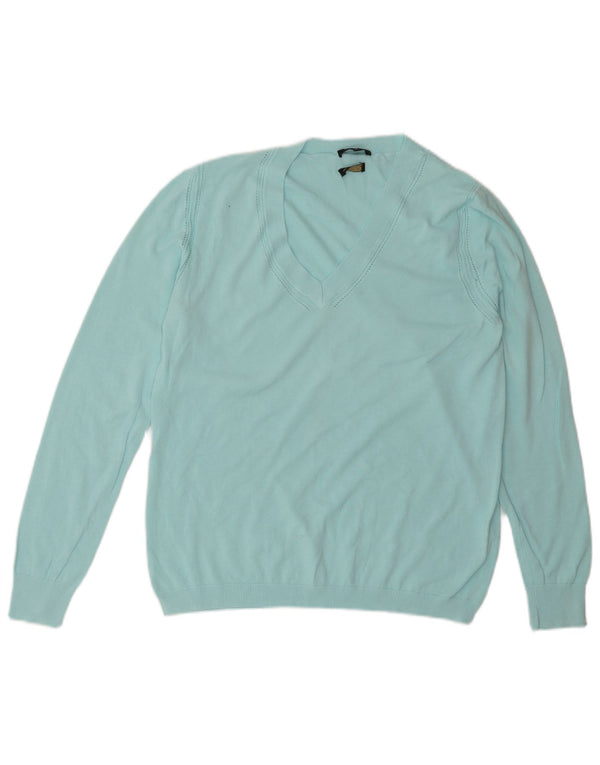 Massimo Dutti Pull col V pour femme UK 14 Grand coton turquoise