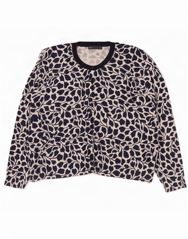 Marks & Spencer Pull Cardigan Femme UK 22 3XL Bleu Marine Floral Viscose