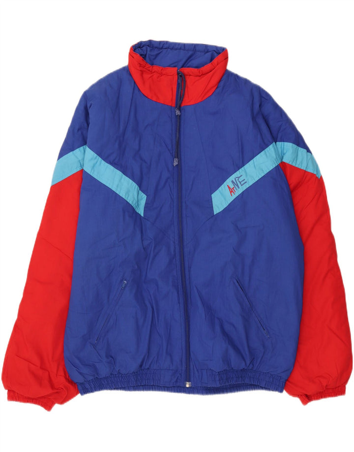 VINTAGE Mens Loose Fit Tracksuit Top Jacket  Medium Blue Colourblock