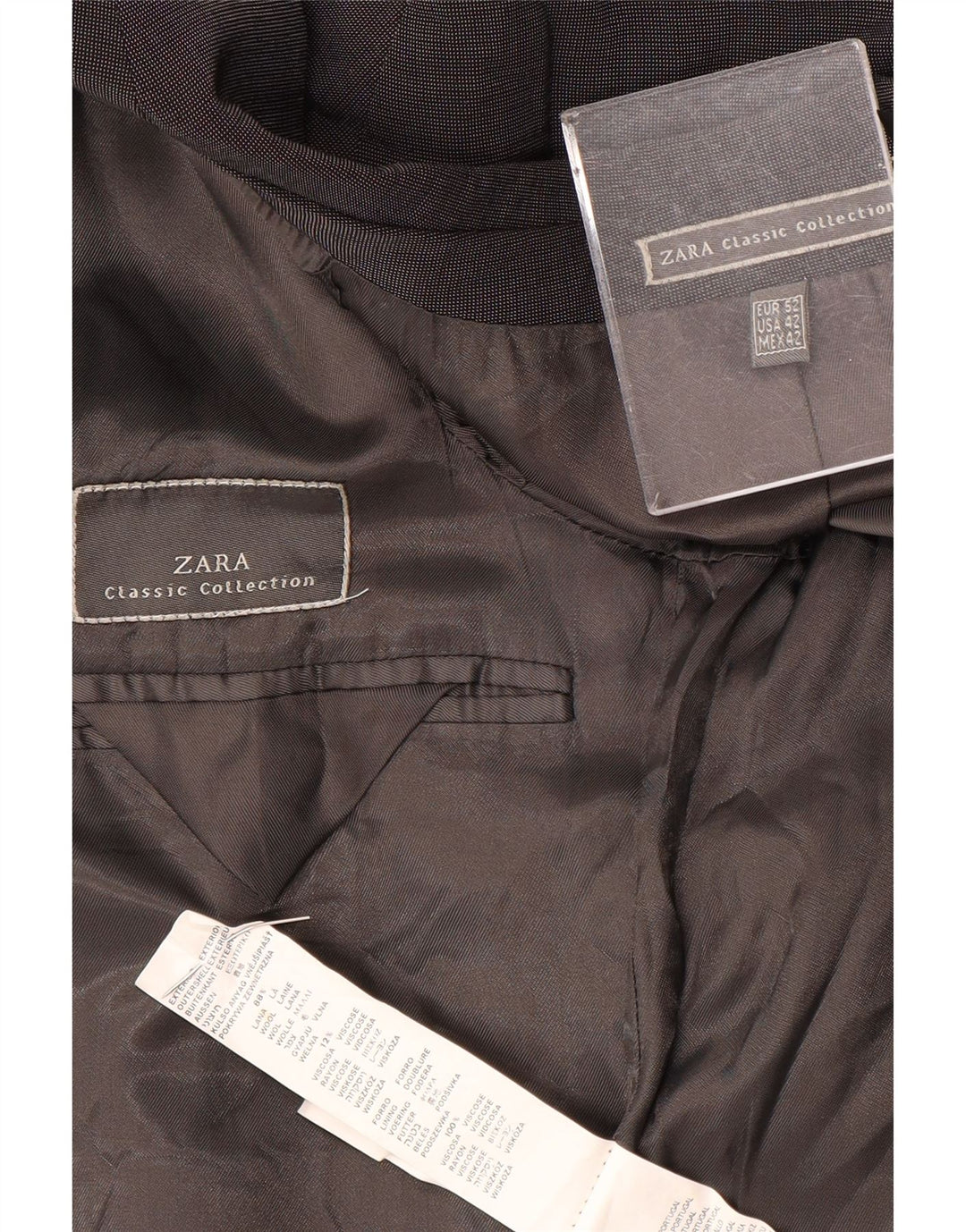 Zara Veste Blazer 3 Boutons Homme EU 52 Grande Laine Grise