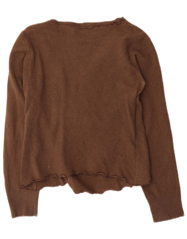 Benetton Pull court à col en V pour femme UK 10 Petit Marron