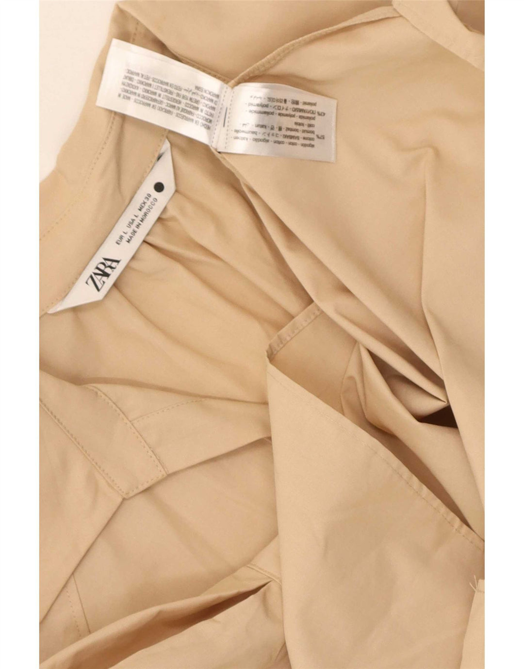 Zara Chemisier Femme Top UK 16 Large Beige Coton