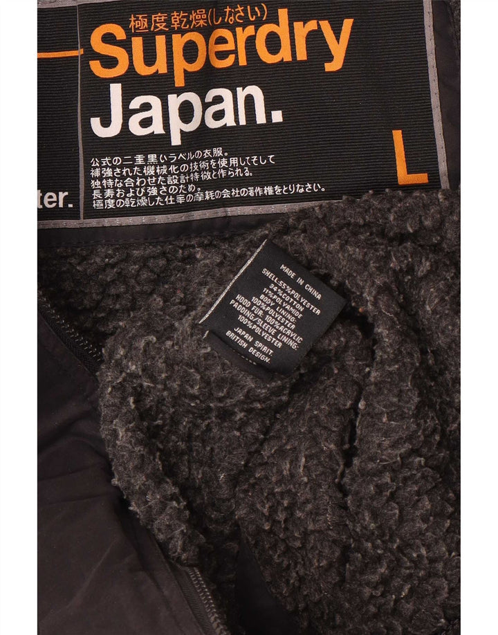 Superdry Veste Parka À Capuche Femme UK 14 Large Noir Polyester