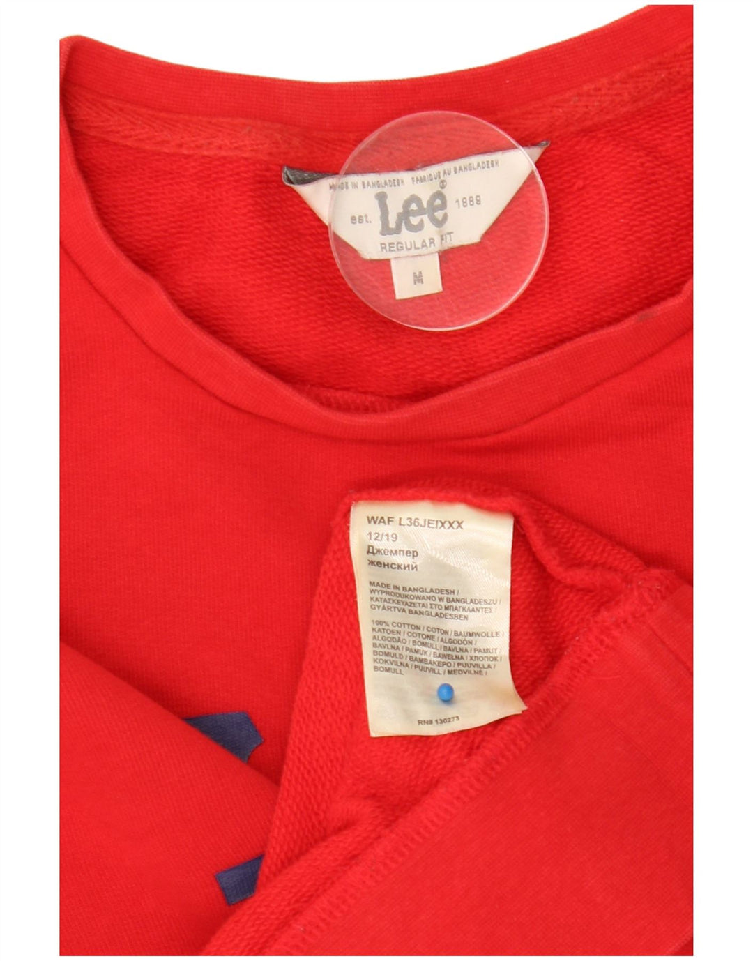 Lee Womens Graphic Regular Fit Sweatshirt Jumper UK 14 Rouge Moyen Coton