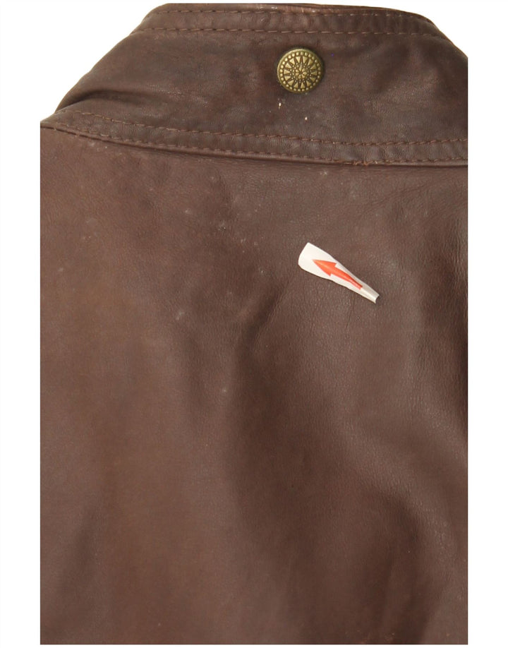 vintage Mens Leather Utility Gilet UK 40 Grand Marron