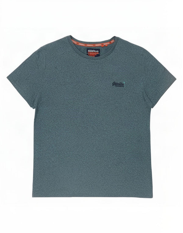 Superdry Homme T-Shirt Top Large Bleu Moucheté Coton