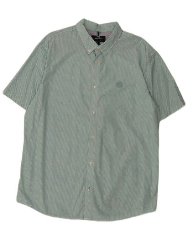 Marks & Spencer Chemise à manches courtes Heritage pour homme XL en coton à fines rayures vertes