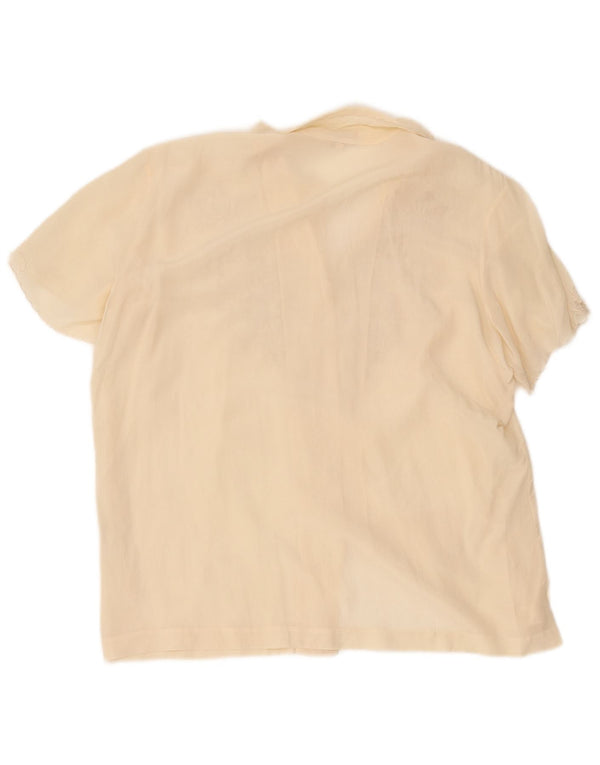 vintage Femme Chemise À Manches Courtes Blouse IT 42 Moyenne Soie Blanc Cassé