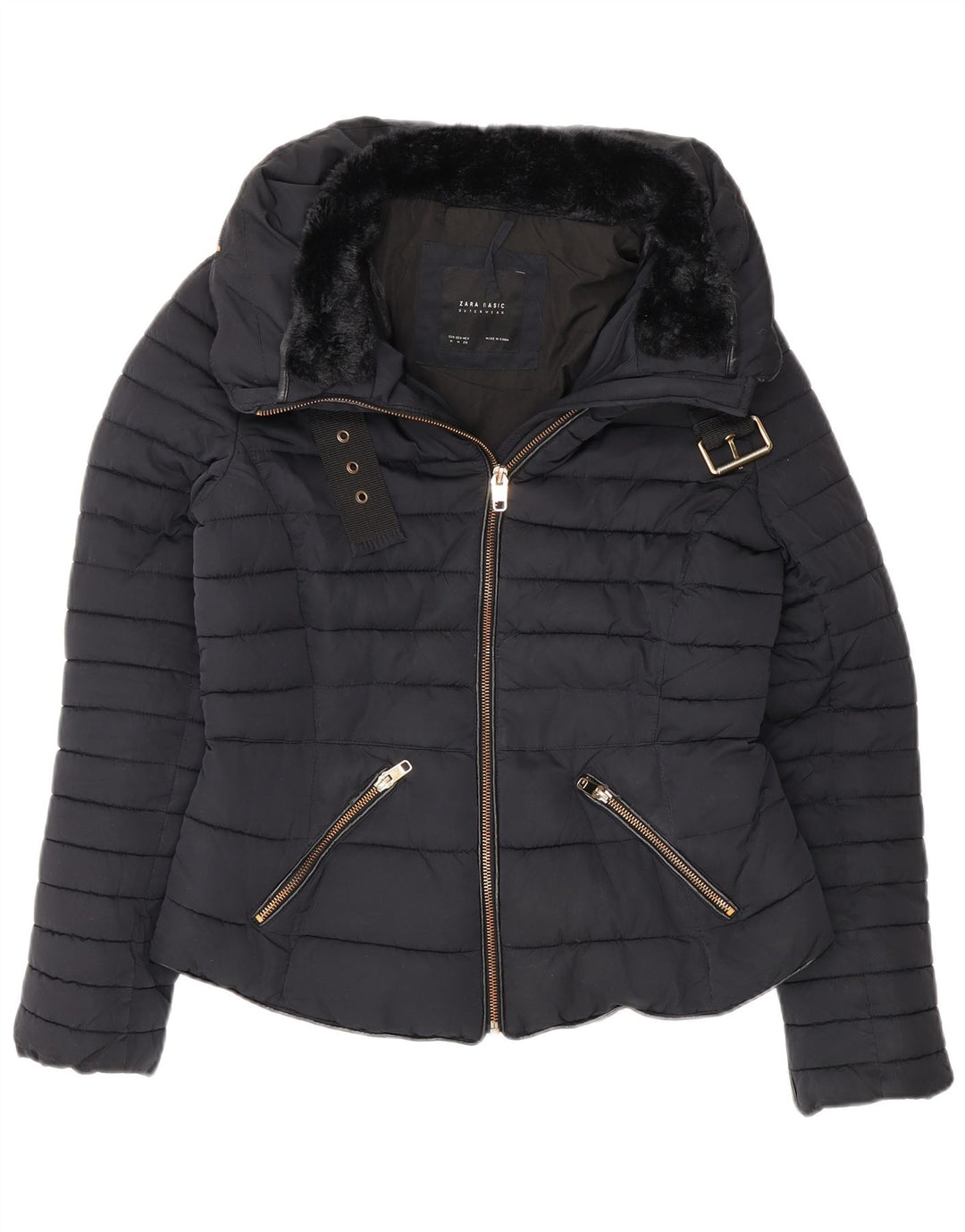 Zara Veste rembourrée pour femme UK 12 Polyester bleu marine moyen