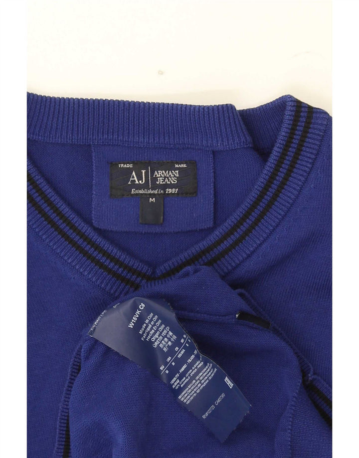 Armani Jeans Pull Col V Homme Bleu Moyen Rayé Coton