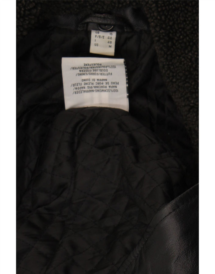 VINTAGE Veste motard en cuir femme UK 16 Grand cuir noir