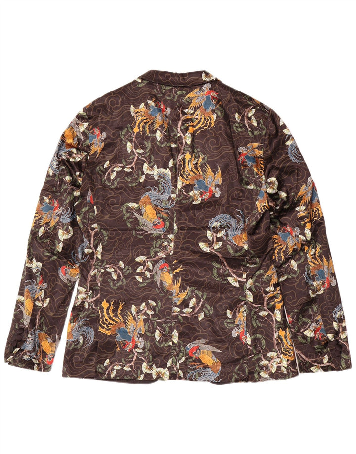 Zara Veste Blazer 2 Boutons Homme EU 52 Grand Marron Floral Polyester