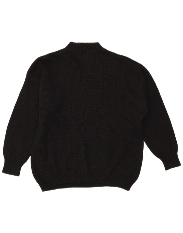vintage Femmes Graphique Surdimensionné Turtle Neck Jumper Pull Grand Noir