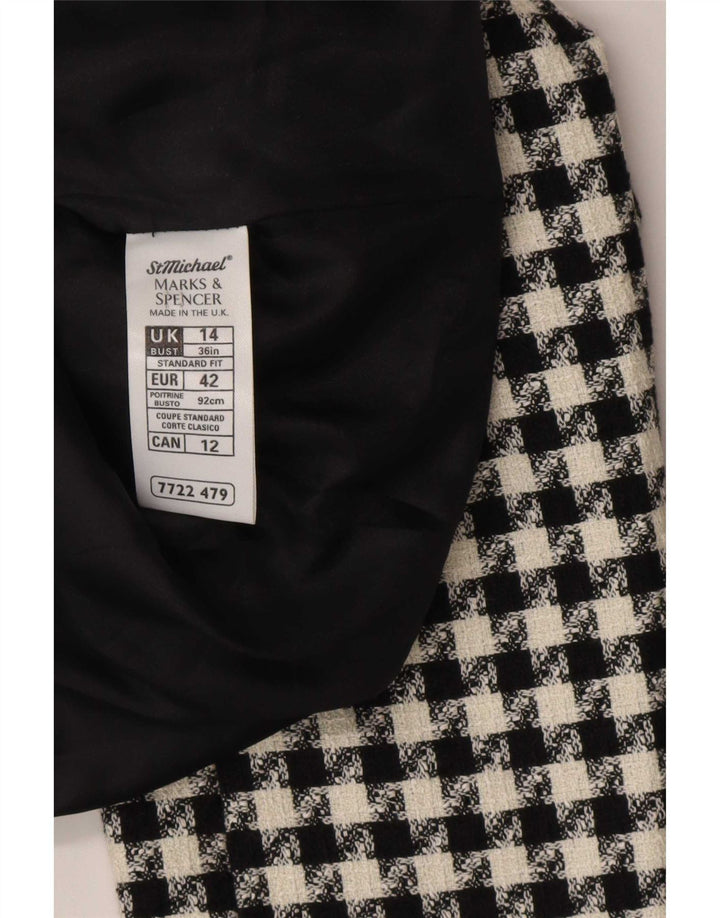 Marks & Spencer Veste blazer à 4 boutons pour femme UK 14 Large pied-de-poule noir
