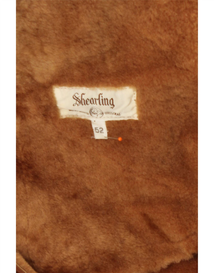 vintage Mens Shearling Overcoat IT 52 XL Brown Shearling