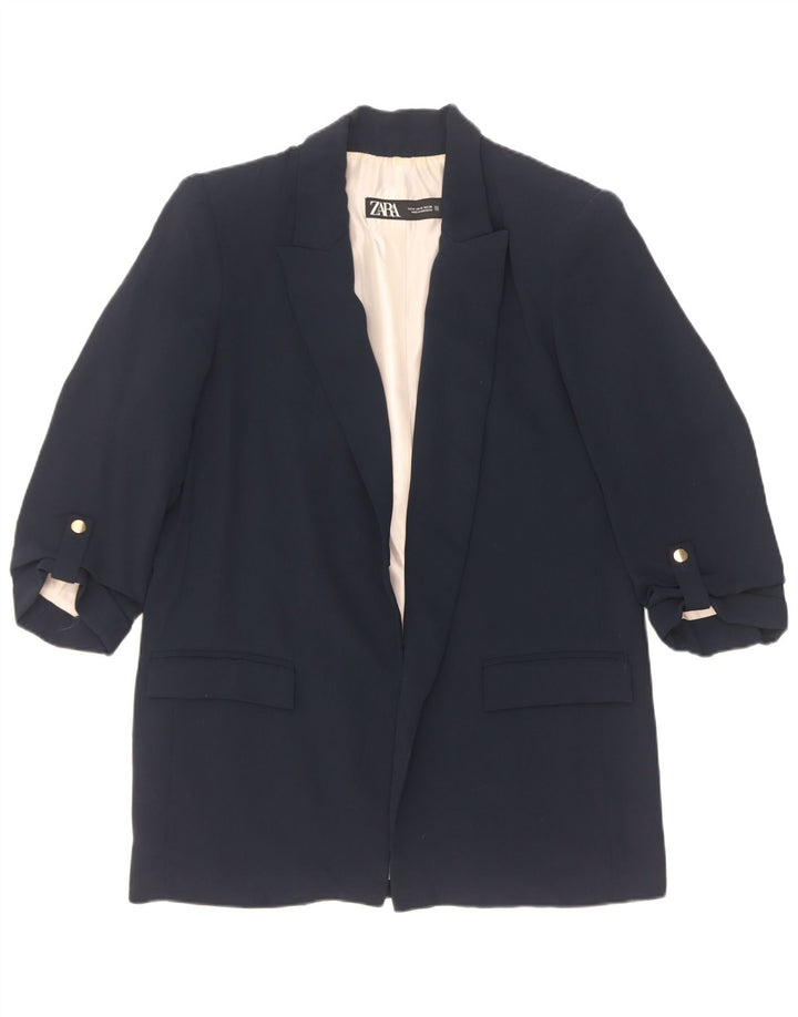Zara Veste blazer ouverte à manches 3/4 pour femme UK 14 Bleu marine moyen Polyester