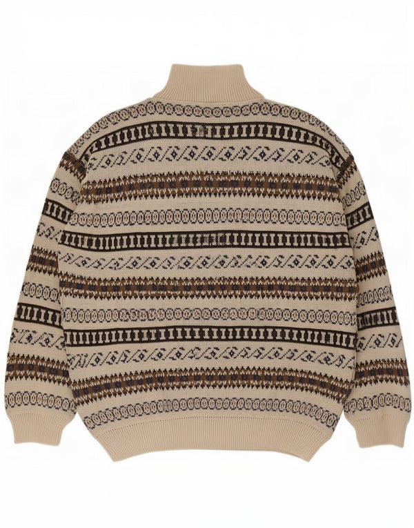 vintage Mens Zip Neck Jumper Sweater IT 54 XL Beige Géométrique Acrylique