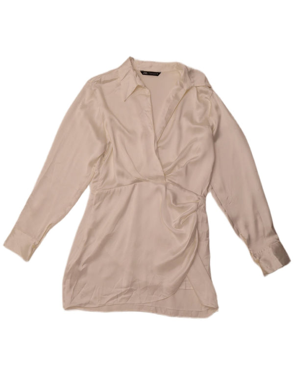 Robe chemise pull ZARA femme UK 14 soie blanche moyenne