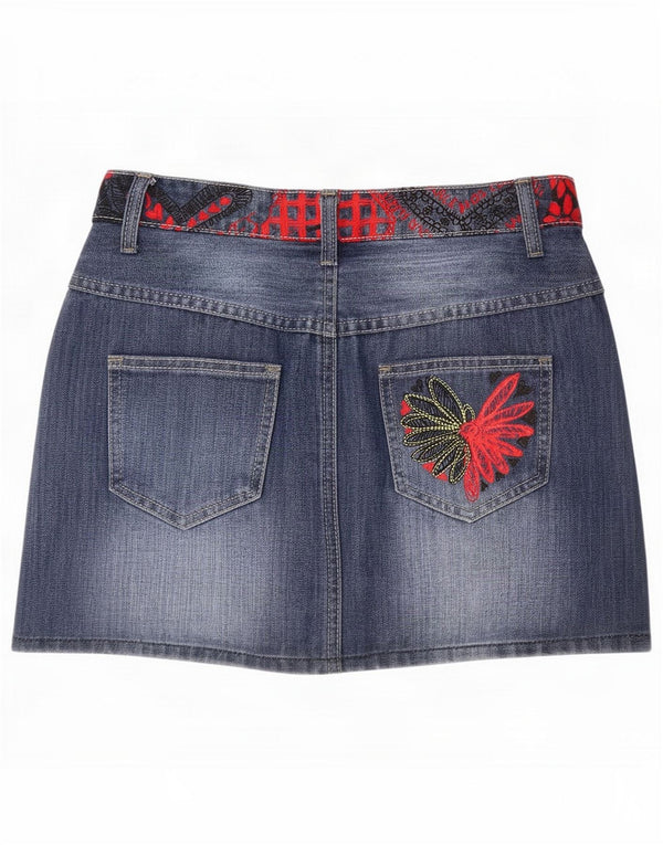 Jupe en jean pour femme Desigual EU 36 Small W27 Coton fleuri bleu