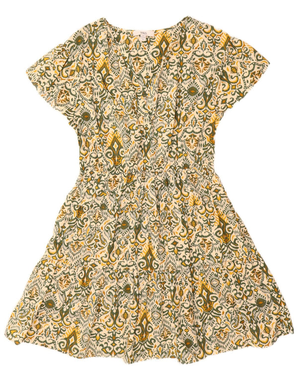 Marks & Spencer Robe trapèze régulière pour femme UK 12 en coton Ikat vert moyen
