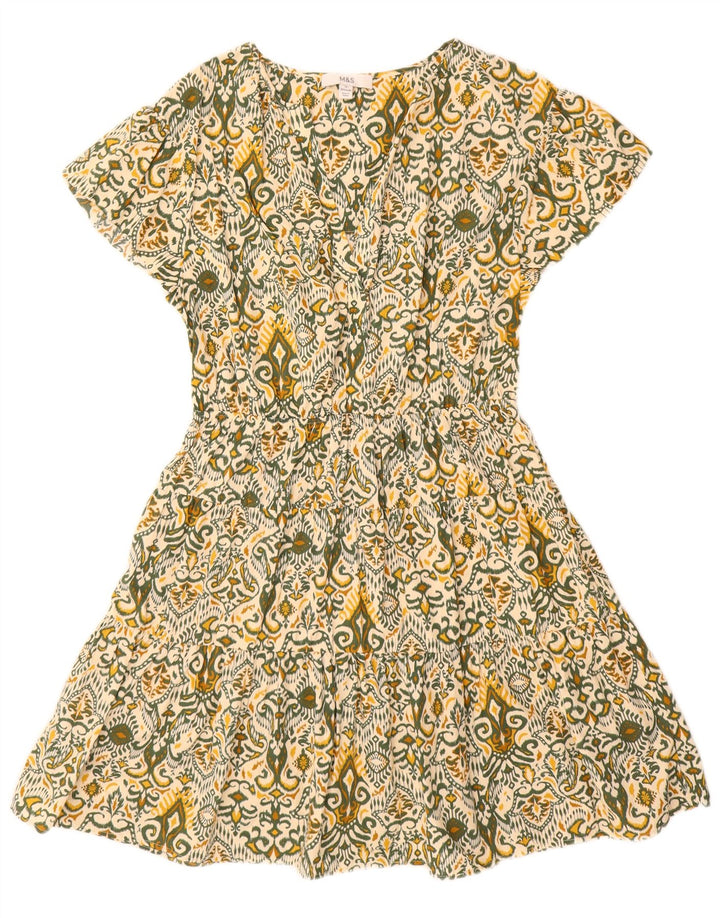 Marks & Spencer Robe trapèze régulière pour femme UK 12 en coton Ikat vert moyen