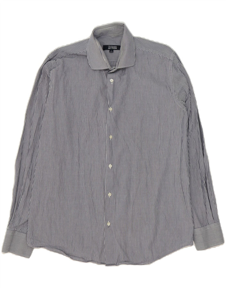 TRUSSARDI Mens Shirt Size 41/42 Large Navy Blue Pinstripe Vintage Trussardi and Second-Hand Trussardi from Messina Hembry 