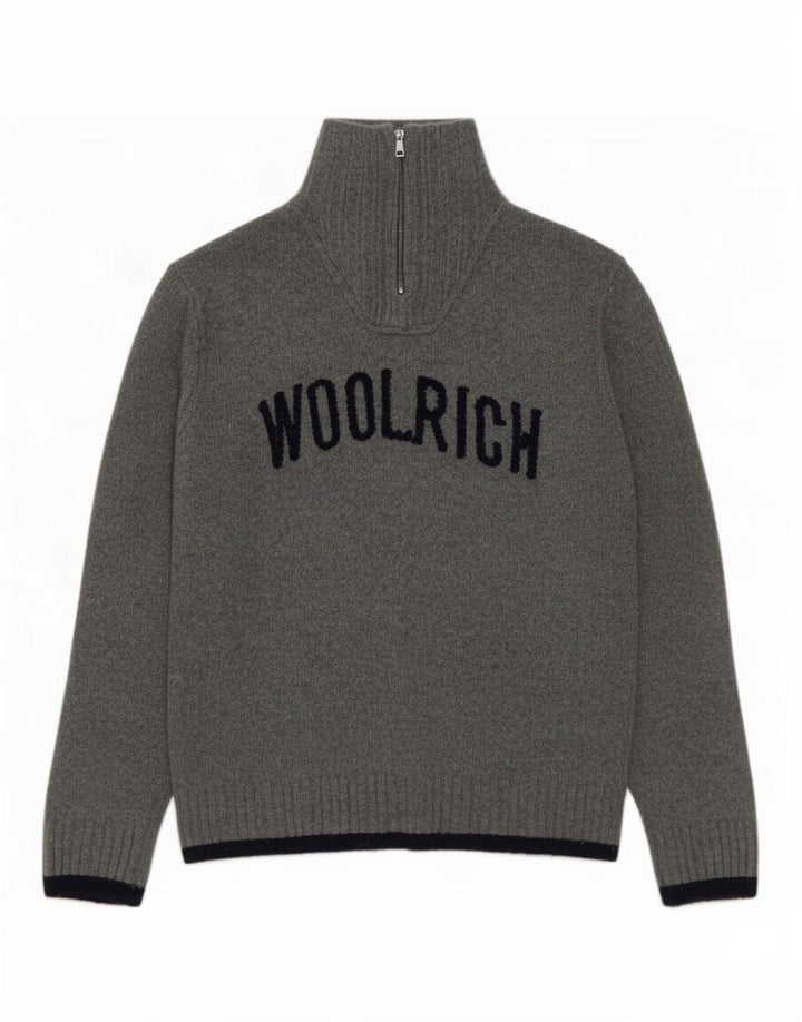 Woolrich Pull graphique à col zippé pour homme XL Gris Laine