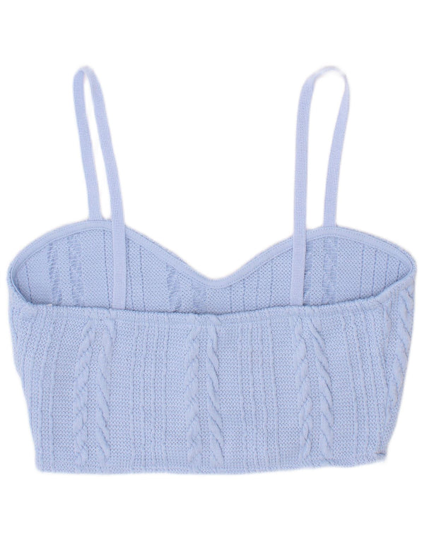 Zara Womens Knit Crop Top UK 8 Small Bleu Polyester