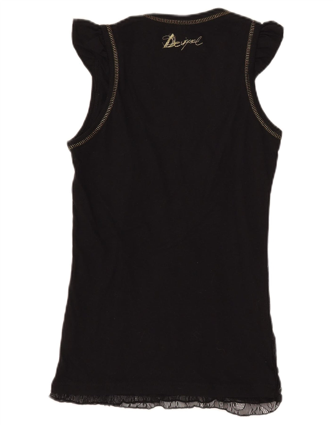 DESIGUAL Femme Chemisier Graphique Top UK 8 Small Noir Géométrique Polyamide