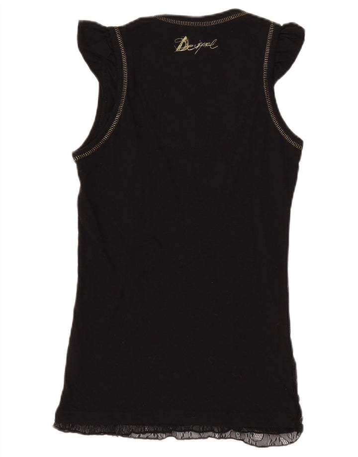 DESIGUAL Femme Chemisier Graphique Top UK 8 Small Noir Géométrique Polyamide