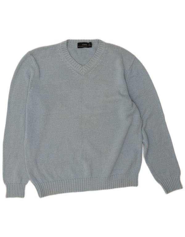 Zara Pull col V pour homme en coton bleu Taille L