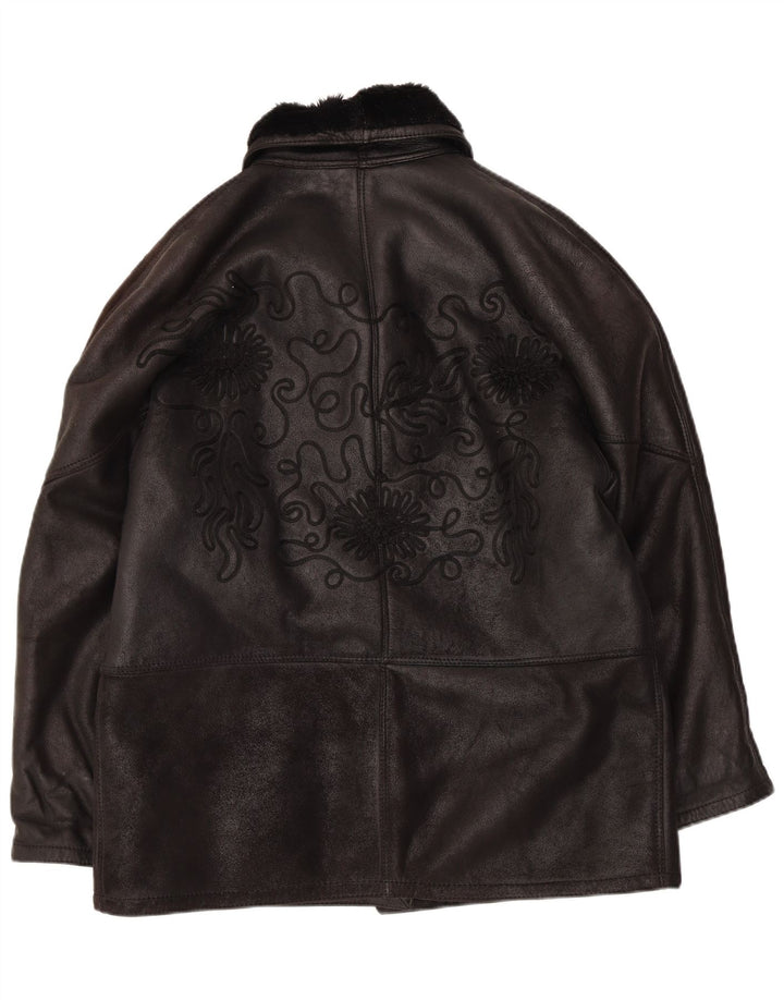 veste en peau de mouton surdimensionnée vintage pour femme IT 42 Shearling noir moyen