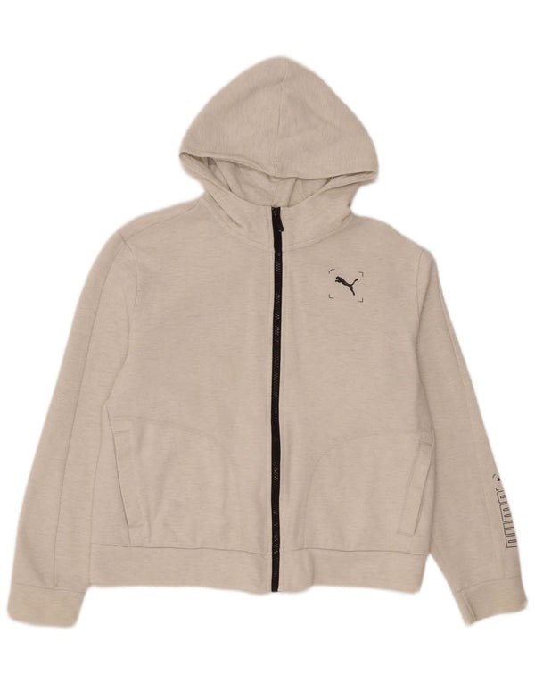 Puma Pull à capuche graphique zippé pour femme UK 14 Coton blanc moyen