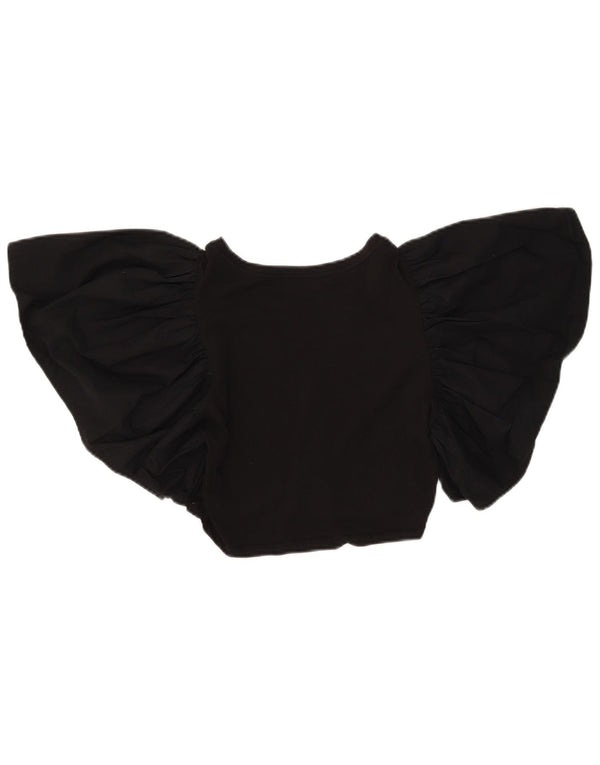 Zara Womens Crop Batwing Blouse Top UK 12 Moyen Noir