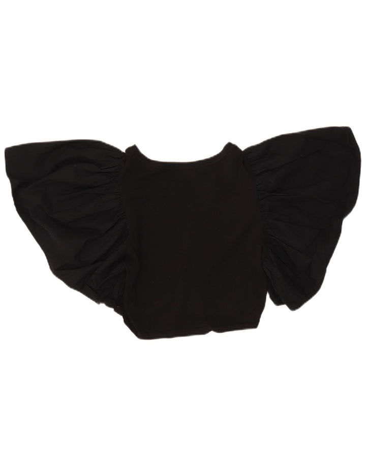 Zara Womens Crop Batwing Blouse Top UK 12 Moyen Noir
