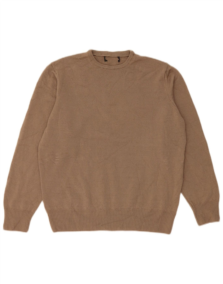 vintage Femme Crew Neck Jumper Pull UK 14 Beige Moyen