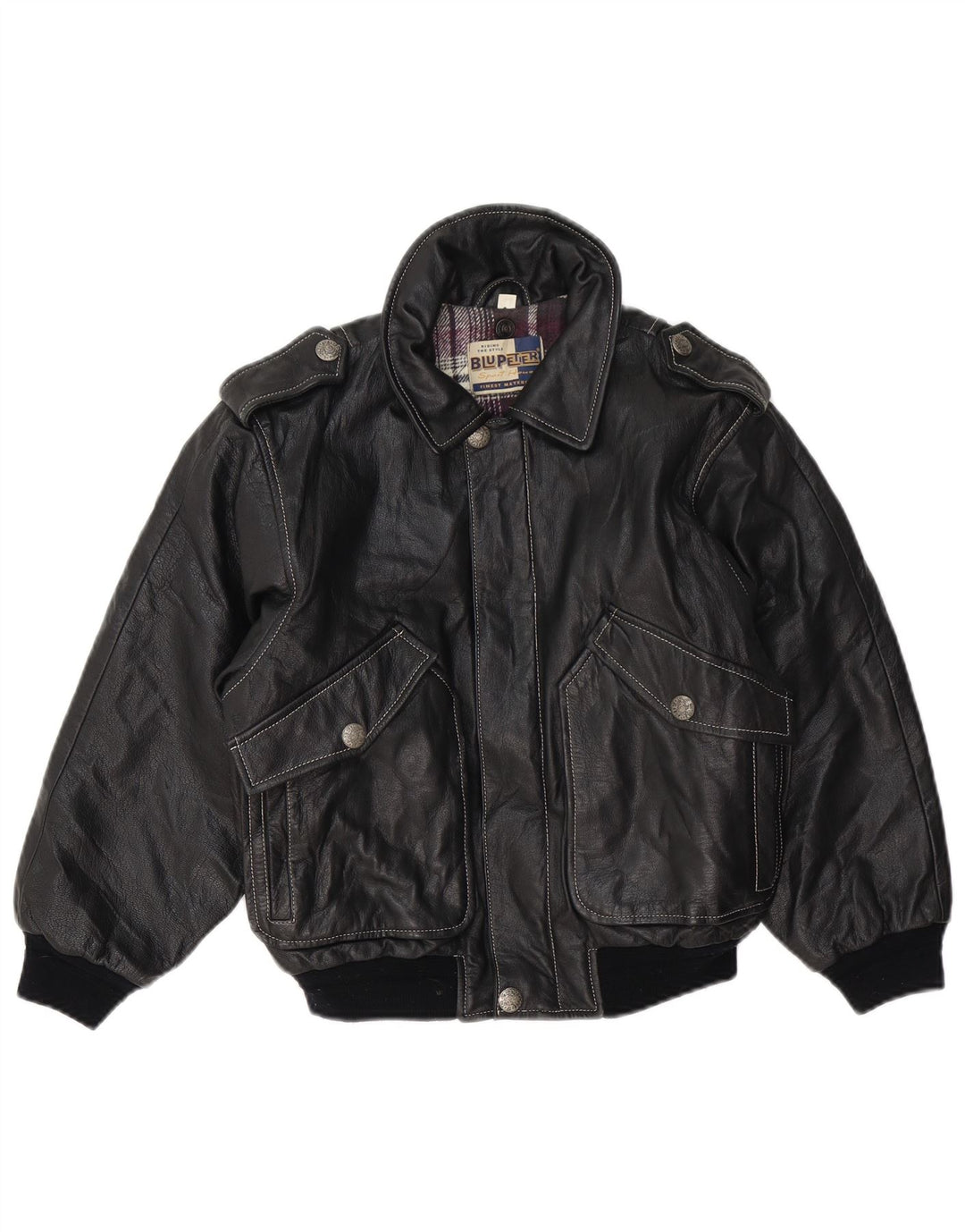 VINTAGE Veste en Cuir Garçon 11-12 ans Noir