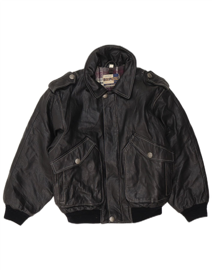 VINTAGE Veste en Cuir Garçon 11-12 ans Noir