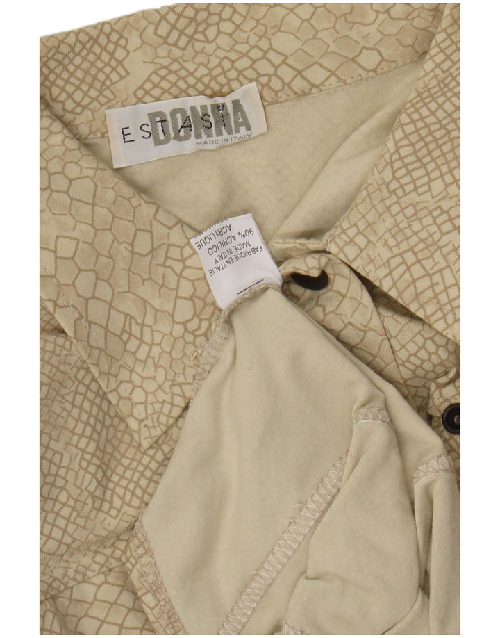 VINTAGE Chemise à motif abstrait femme UK 12 Imprimé animal beige moyen