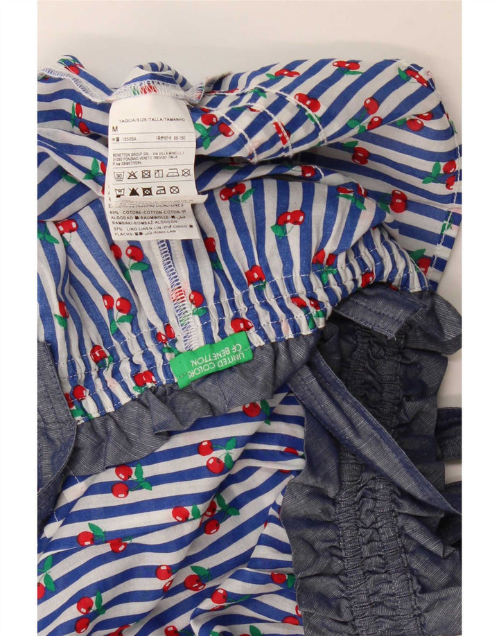 Benetton Femme Crop Cami Top UK 44 Bleu Moyen Rayé Coton
