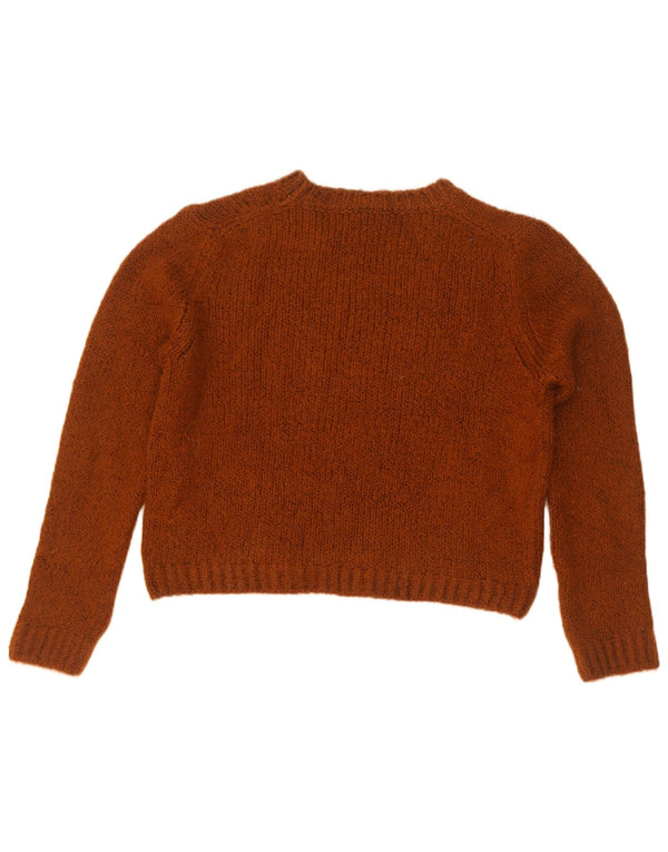 Zara Pull court à col bateau pour femme UK 14 Acrylique marron moyen